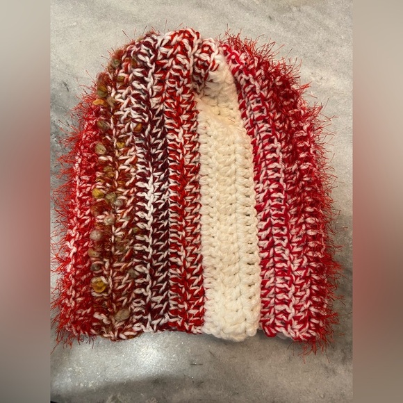 Handmade Crochet Chunky Ribbed Upcycled Multi Fiber Scrappy Yarn Beanie Hat - Picture 5 of 7